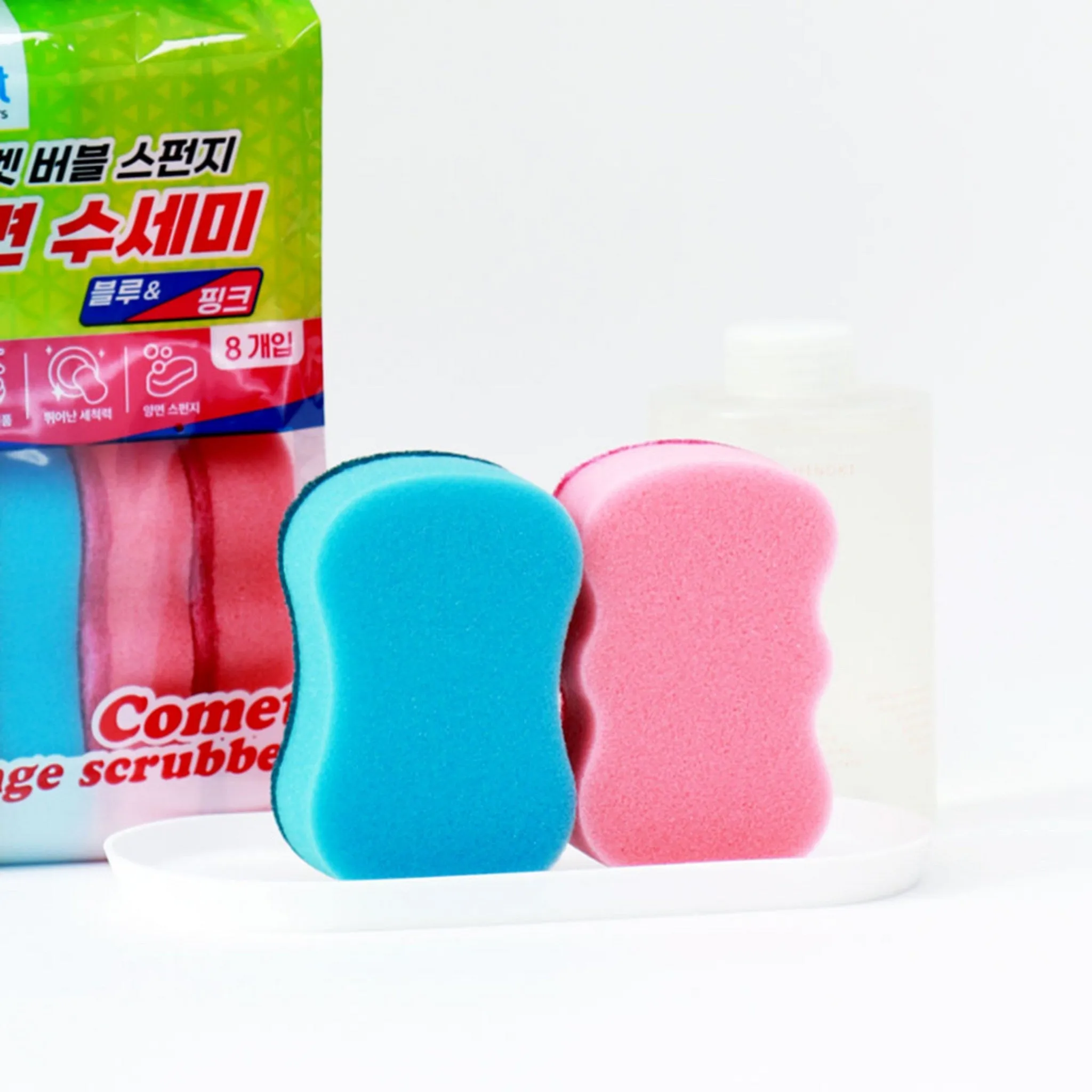 Comet Dual-Sided Sponge Scrubber Mix Pack Blue 4p   Pink 4p Set, 1 Set - 🏆 #71 - Kitchen Essentials - Best of December