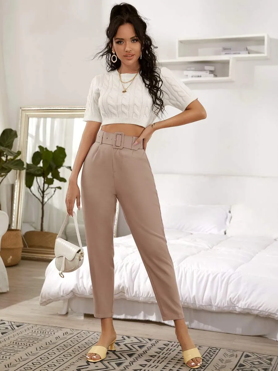 Cropped Tailored Pants With Belt