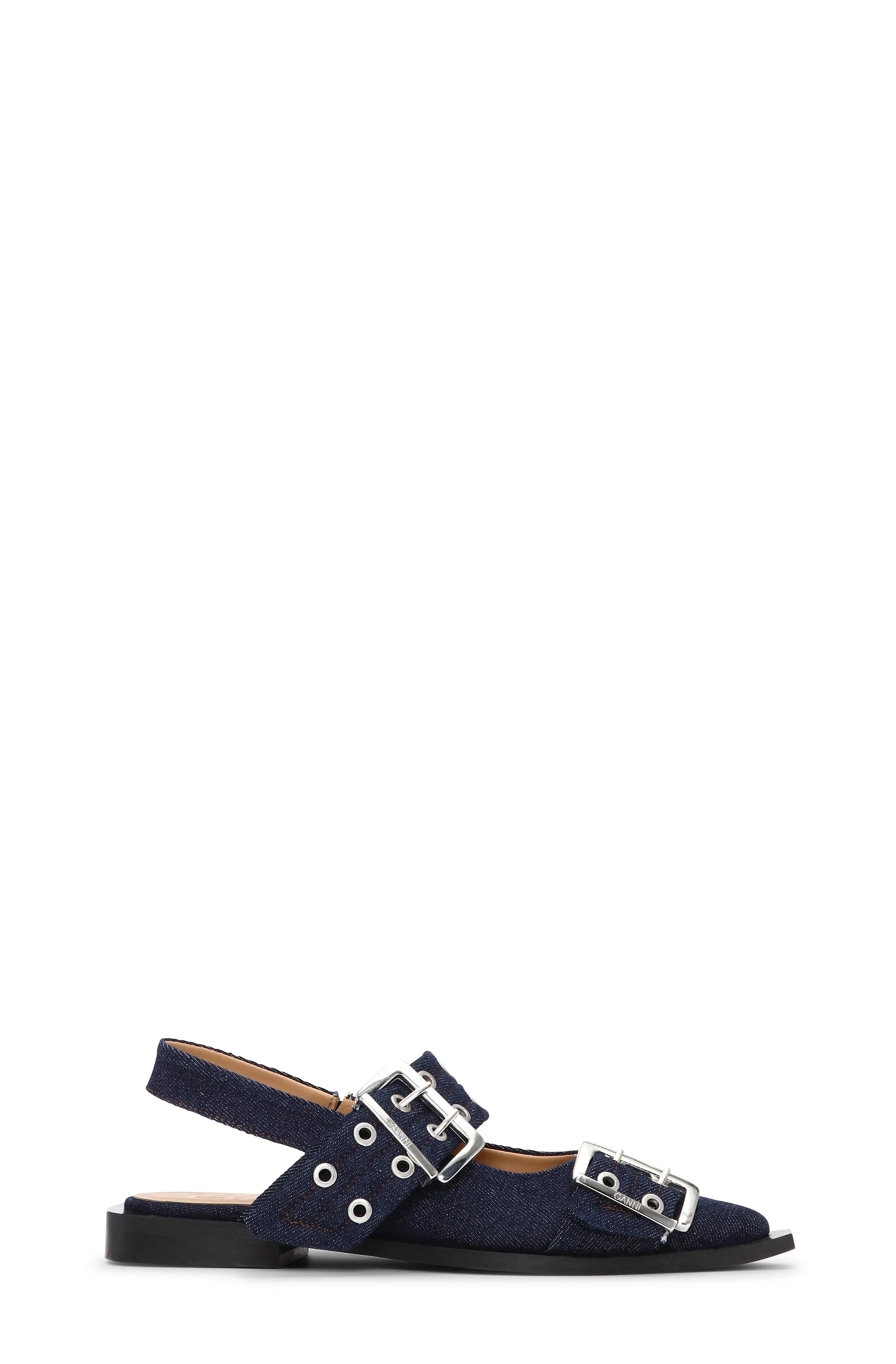 Ganni Feminine Buckle Ballerina Denim - Dark Navy