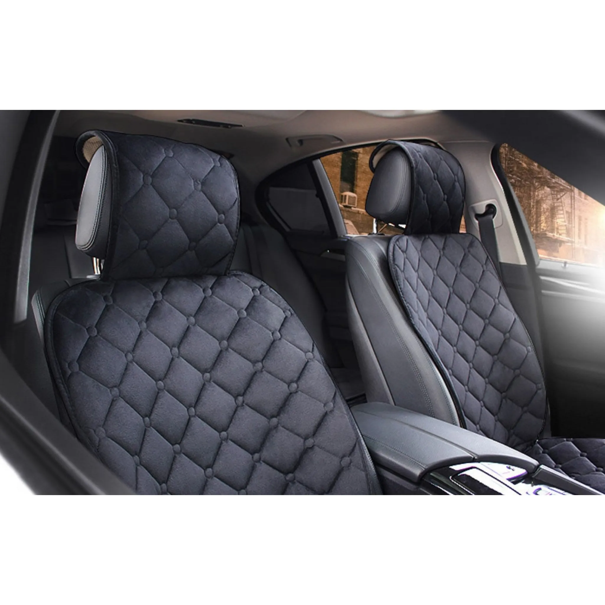 GEMGI Motors Car Seat Cover Vehicle Microfiber Winter Seat Front Seat Lock Keep, Black Cube, 2 Pieces - Standard Seat - 🏆 #28 - Automotive Accessories - Best of December