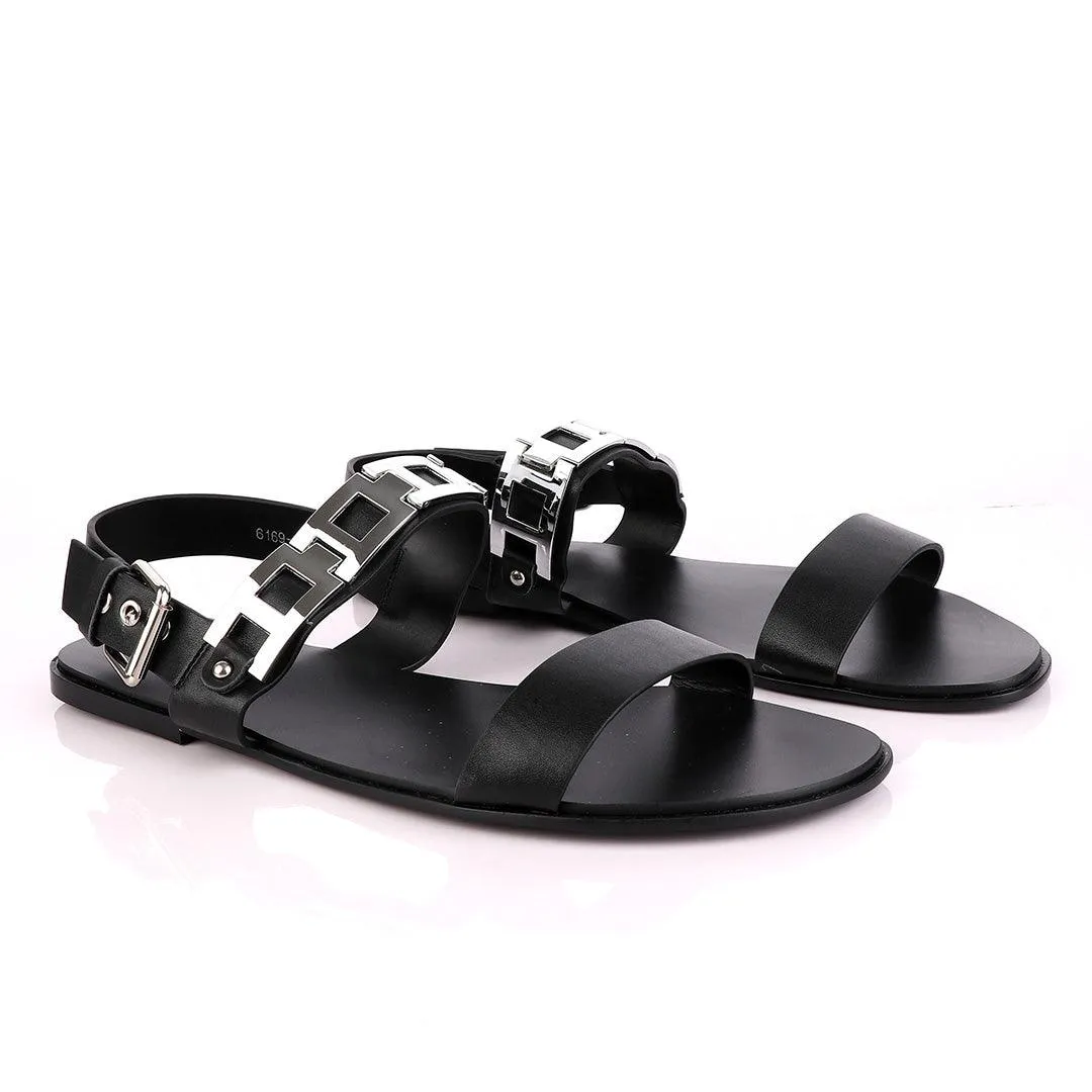 Giuseppe Zanotti  Flat Sandals With White Silver Chain for Men - Black