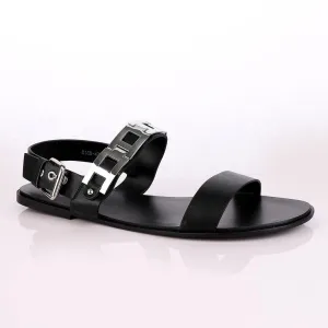 Giuseppe Zanotti  Flat Sandals With White Silver Chain for Men - Black