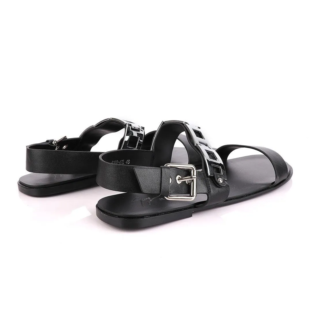 Giuseppe Zanotti  Flat Sandals With White Silver Chain for Men - Black