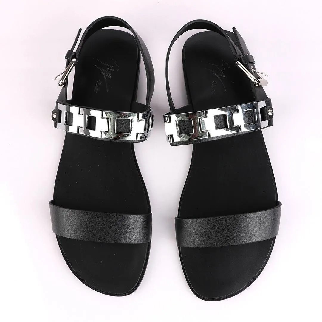 Giuseppe Zanotti  Flat Sandals With White Silver Chain for Men - Black