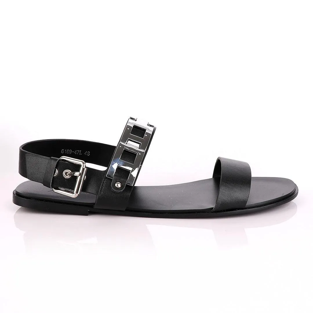 Giuseppe Zanotti  Flat Sandals With White Silver Chain for Men - Black