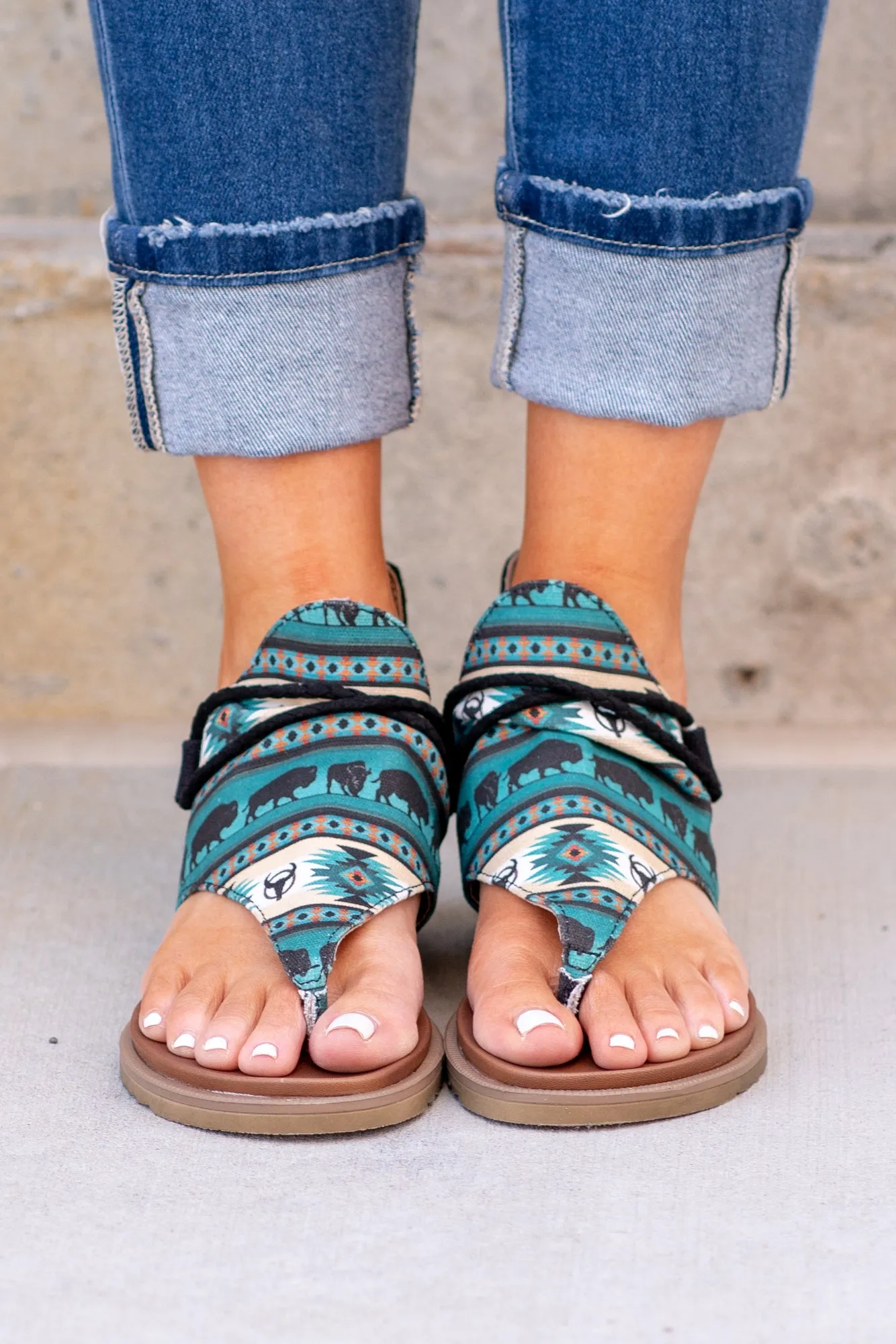 Hot Rock Zipper Back Sandals - Teal