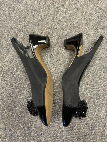 J. Renee Melucy Sz 8 W Slingback Pump Heel Beaded Detail Black Comfort
