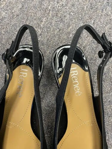 J. Renee Melucy Sz 8 W Slingback Pump Heel Beaded Detail Black Comfort