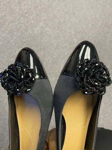 J. Renee Melucy Sz 8 W Slingback Pump Heel Beaded Detail Black Comfort