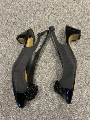 J. Renee Melucy Sz 8 W Slingback Pump Heel Beaded Detail Black Comfort