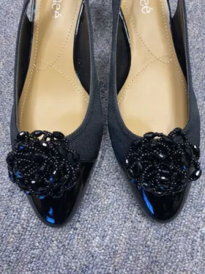 J. Renee Melucy Sz 8 W Slingback Pump Heel Beaded Detail Black Comfort