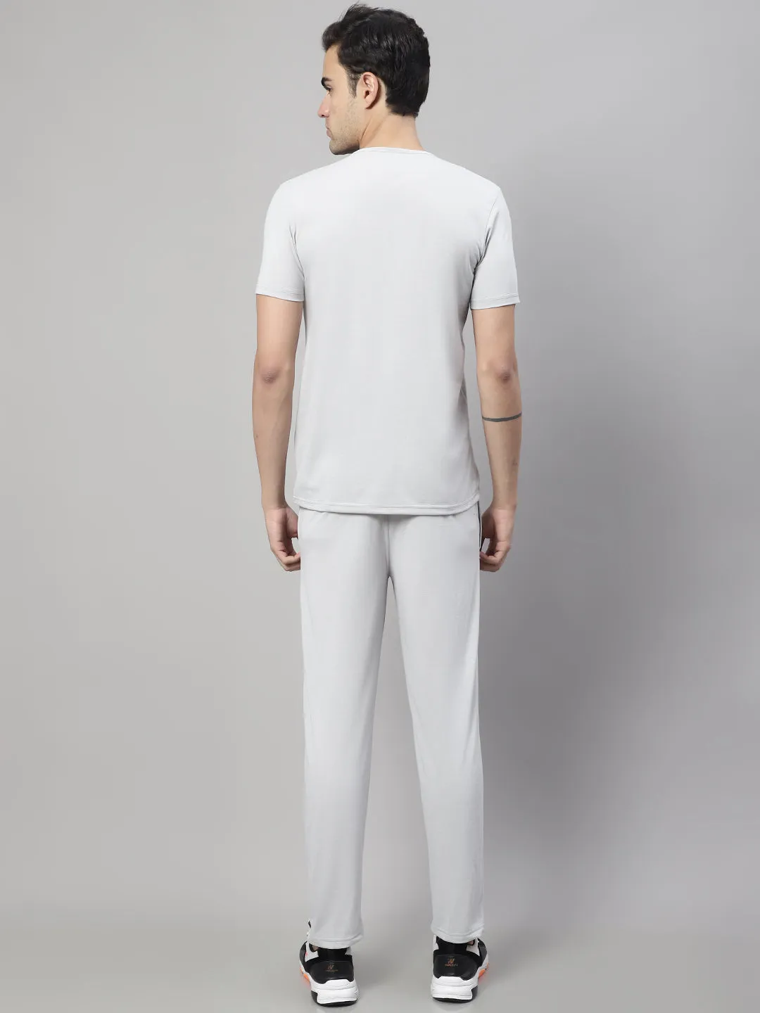 Vimal Jonney Light Grey Cotton Solid Co-ord Set Tracksuit For Men(Zip On 1 Side Pocket)