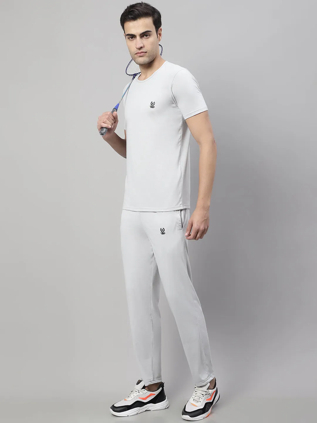 Vimal Jonney Light Grey Cotton Solid Co-ord Set Tracksuit For Men(Zip On 1 Side Pocket)