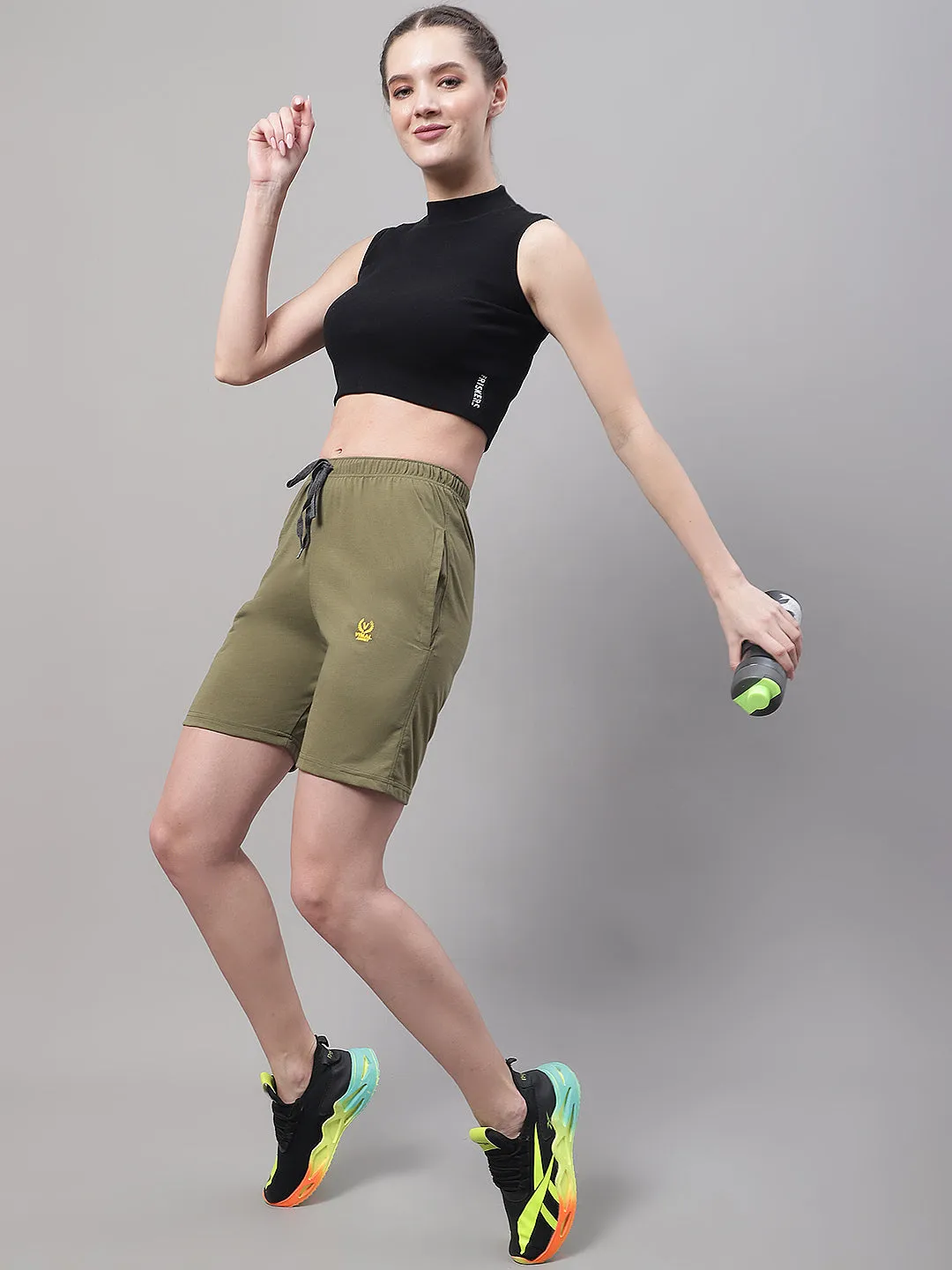 Vimal Jonney Olive Regular fit Cotton Shorts for Women